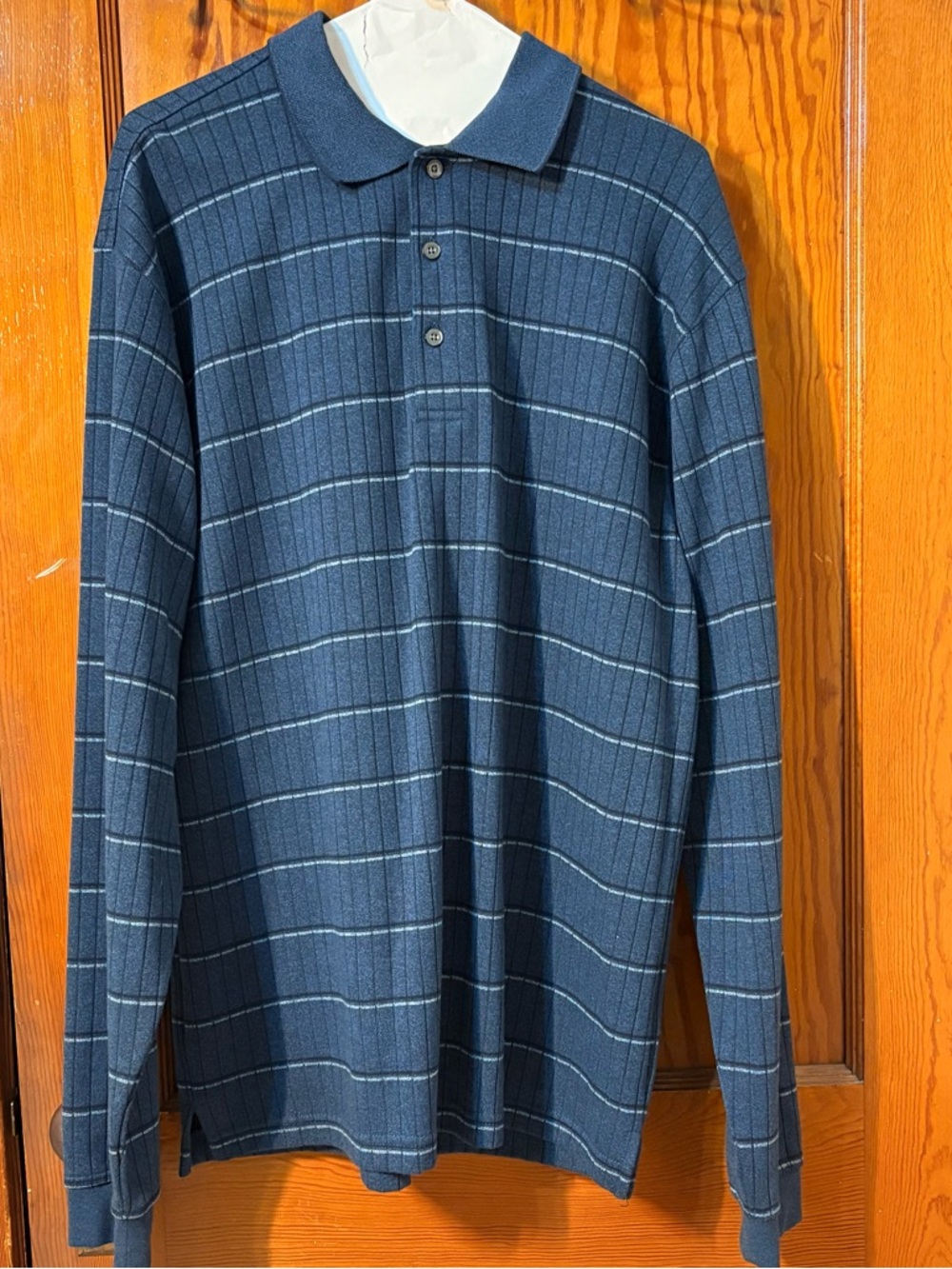 Van Heusen Navy‎ Plaid Long-Sleeve Polo